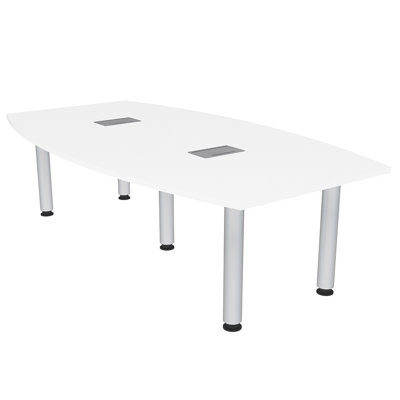 Table de conférence en forme de bateau à moteur avec pieds argentés