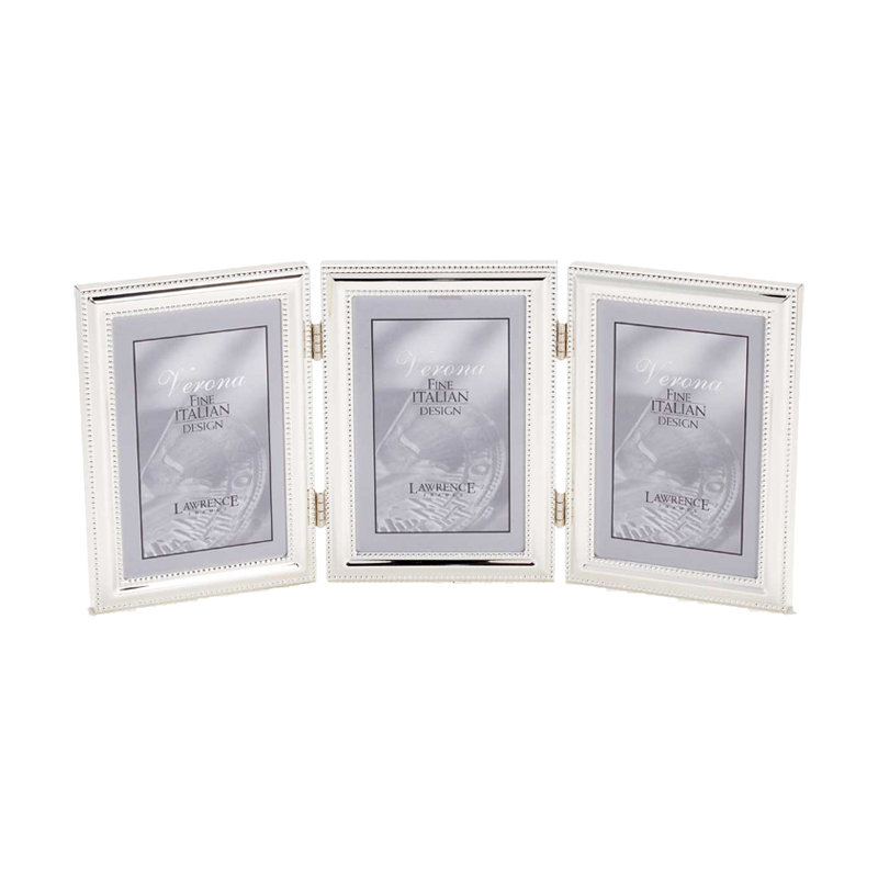 Cadre photo vertical triple à charnières saunterton, 5 po x 7 po, Argent avec perles