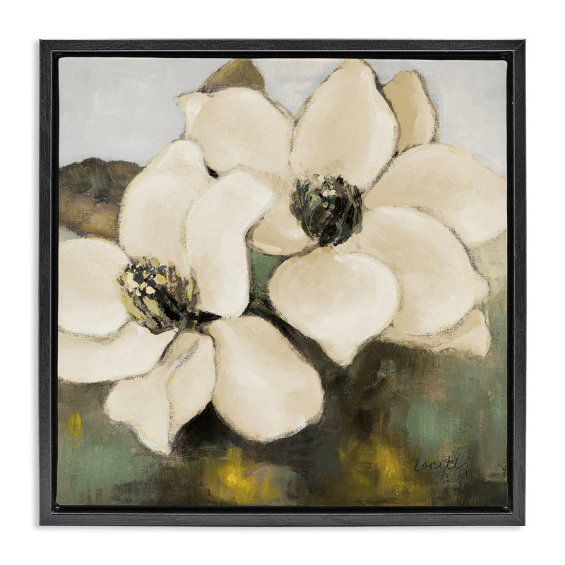 «Magnolia Blossom Duo» par Lanie Loreth, Cadre flottant noir de jais, H 18 po x l 18 po