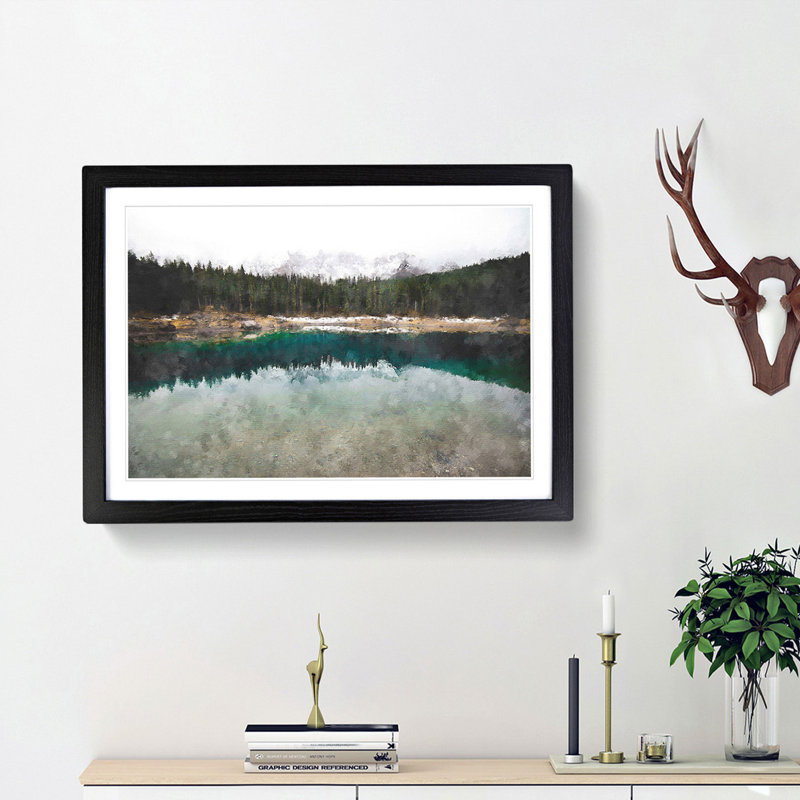 Lake of Carezza Nova Levante Italy - Picture Frame Painting Print, 24cm H x 33cm W x 2cm D, Black Framed
