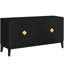 Buffet noir avec 4 portes de rangement. Bois massif et matériau. Tablettes réglables. Charmantes poignées dorées. Grande capacité à 4 portes pour la salle à manger. Noir . Tablette. Espace élégant