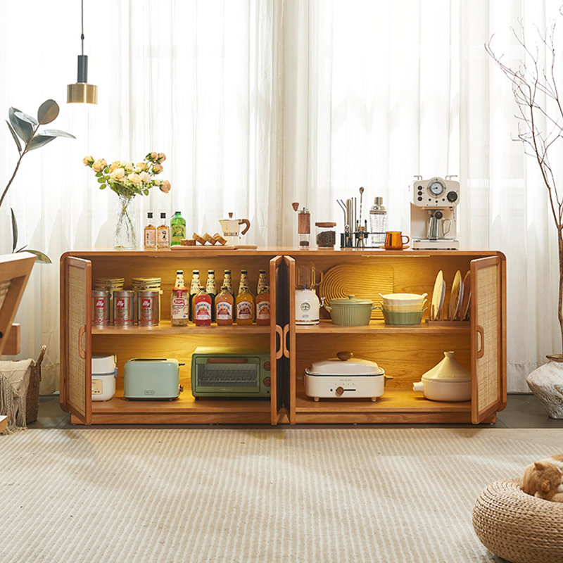 Wabi-Sabi Style Solid Wood Rattan Storage Sideboard