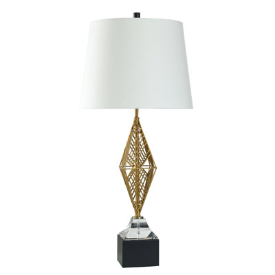 Voile doré - lampe de table en métal - abat-jour blanc