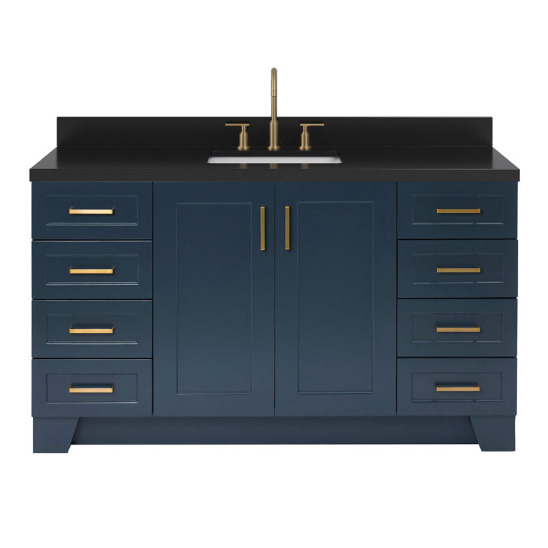 61 IN. Single Bathroom Vanity, Rectangle, Gray, Black Quartz