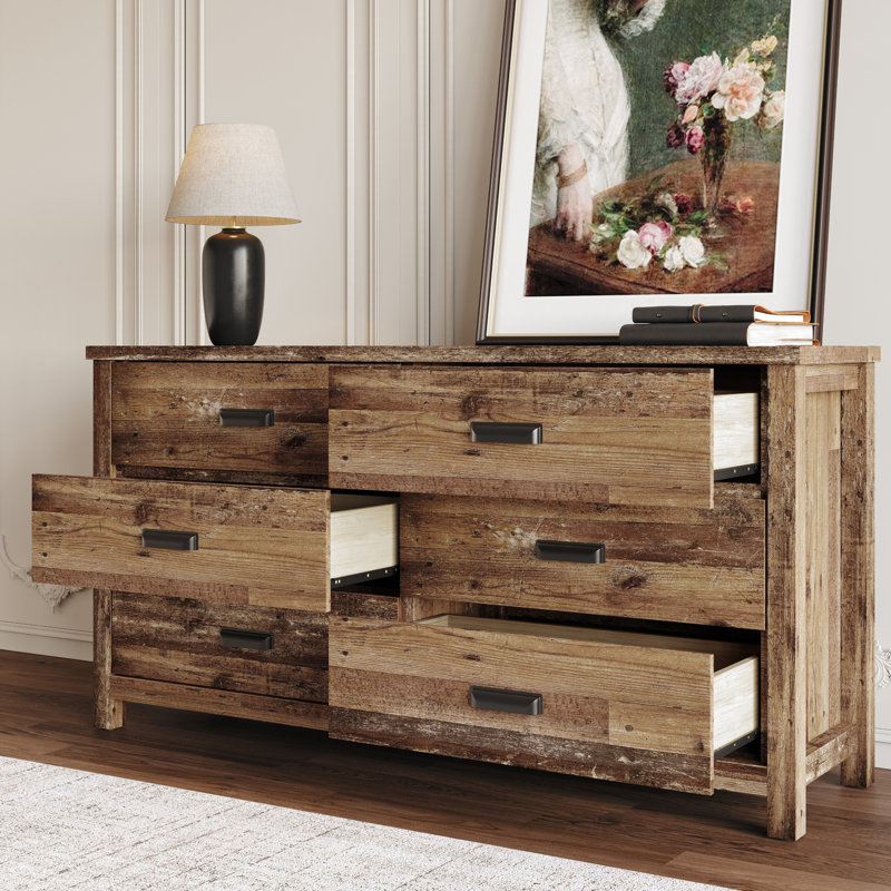 Commode 6 tiroirs Cecere, Chêne rétro