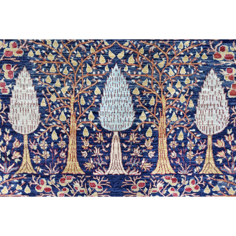 Tapis bleu et rouge noué à la main de haute qualité