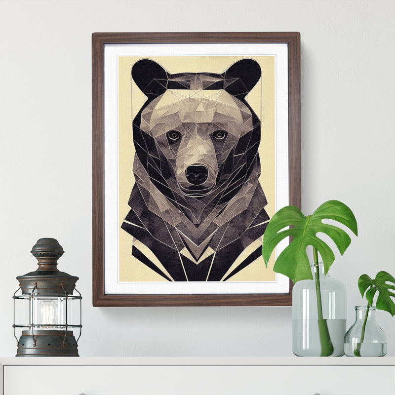Bear Portrait No.2 Abstract - Picture Frame Graphic Art, 64cm H x 46cm W x 2cm D, Walnut Framed