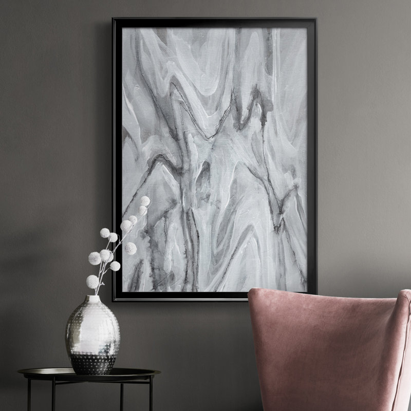 Marbré blanc IV - reproduction d'art sur toile, H 36,5 po x l 26,5 po x P 1 po, Cadre noir