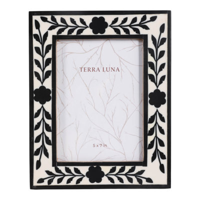 Carved Botanical Rectangular Wood Decorative Photo Frame For Entryway Display - Picture Frames For Living Room Or Console Area