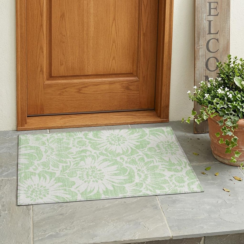 Tapis extérieur lavable antidérapant 2 pi x 3 pi vert menthe et ivoire