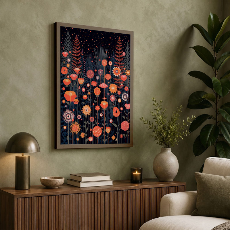 Enchanted Night Garden Botanical - Wrapped Canvas, 18x12 - 45.7 x 30.5 cm, Ochre Border