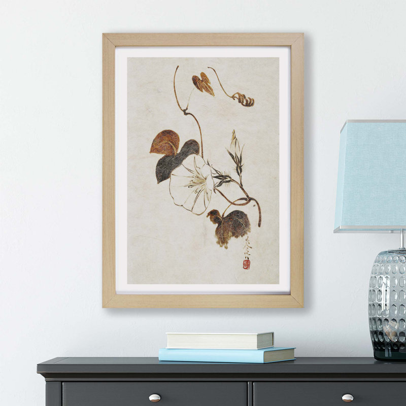 Morning Glory Flower by Shibata Zeshin - Framed Print, 33cm H x 45cm W x 2cm D, Oak
