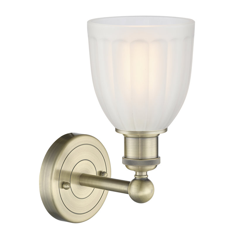 Caroleen Armed Sconce, White, Antique Brass