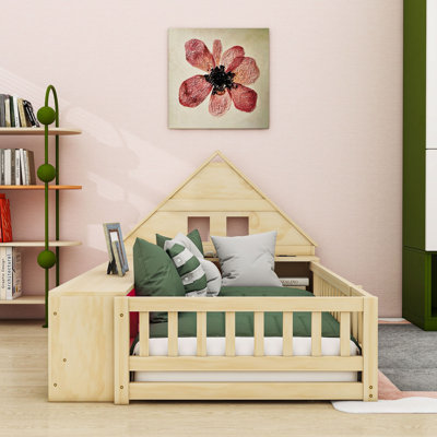 Lit en bois avec armoires de rangement, DEL, port USB et prises de courant