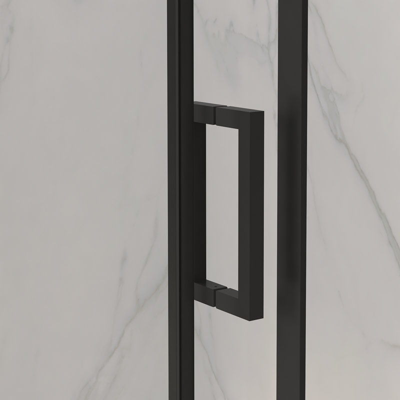 Porte de douche coulissante sans cadre l 56 à 60 po x H 72 po, verre trempé clair de 5/16 po (8 mm) de large épaisseur, couche facile à nettoyer à double face, fini noir mat avec tampon