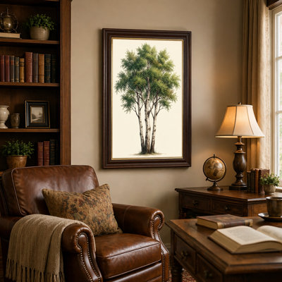 Art mural antique sur toile encadré doré pour le salon, la chambre à coucher, le bureau ou le vestibule - Décoration murale décorative avec bouleau