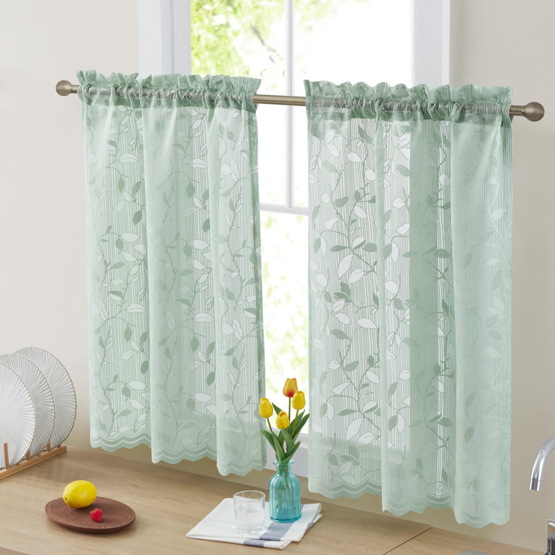 Geake Floral Cafe Tiers 60" Kitchen Curtain, Seafoam Green