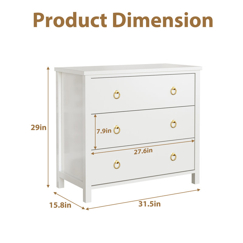 Drawer Dresser, Modern Chest of Drawer with Gold Metal Ring Handles, Wood Storage Organizer with Anti-tipping Device for Living Room, Entryway, Hallway