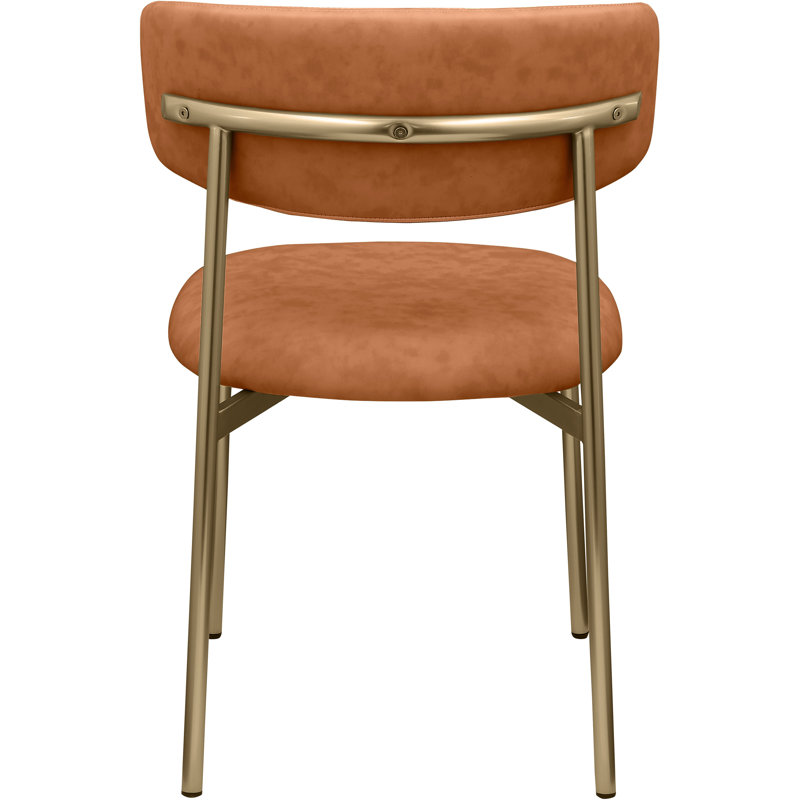 Lupita Upholstered Back Side Chair Dining Chair, Brushed Gold, Cognac Vegan Leather