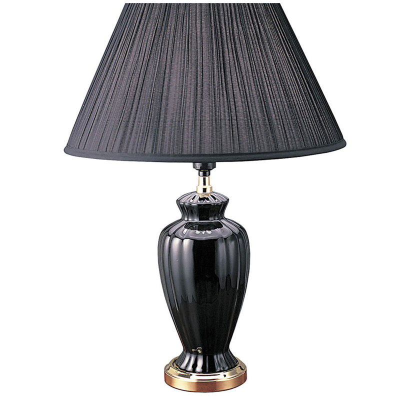 Lampe de table haute 26 po en céramique, forme d'urne avec finition noire, abat-jour en lin