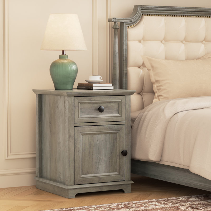 Branimir 1-Drawer Nightstands with Storage and Built-In Outlets, Gray