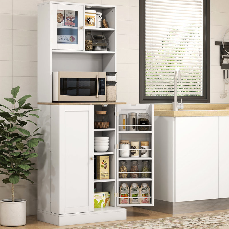 Armoire de 66,5 po, rangement de cuisine autoportant, 8 tablettes avec portes, réglables, blanches pour la salle à manger et tablettes réglables. Blanc. Espace de rangement pratique. Armoires polyvalentes