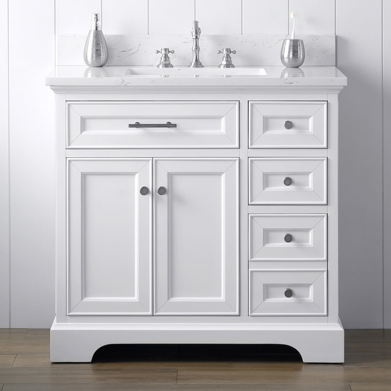 Thompson 36" W Single Bathroom Vanity, White/Brushed Nickel