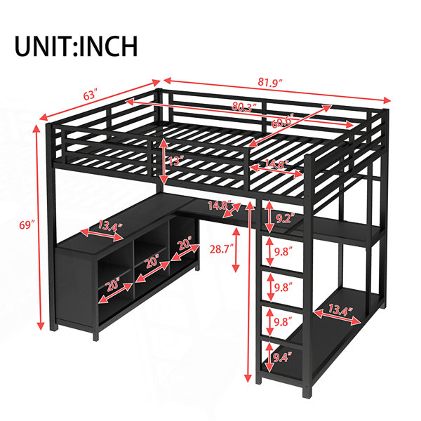 Trent Austin Design Metal Loft Bed With Wardrobe And L-Shaped Desk ...