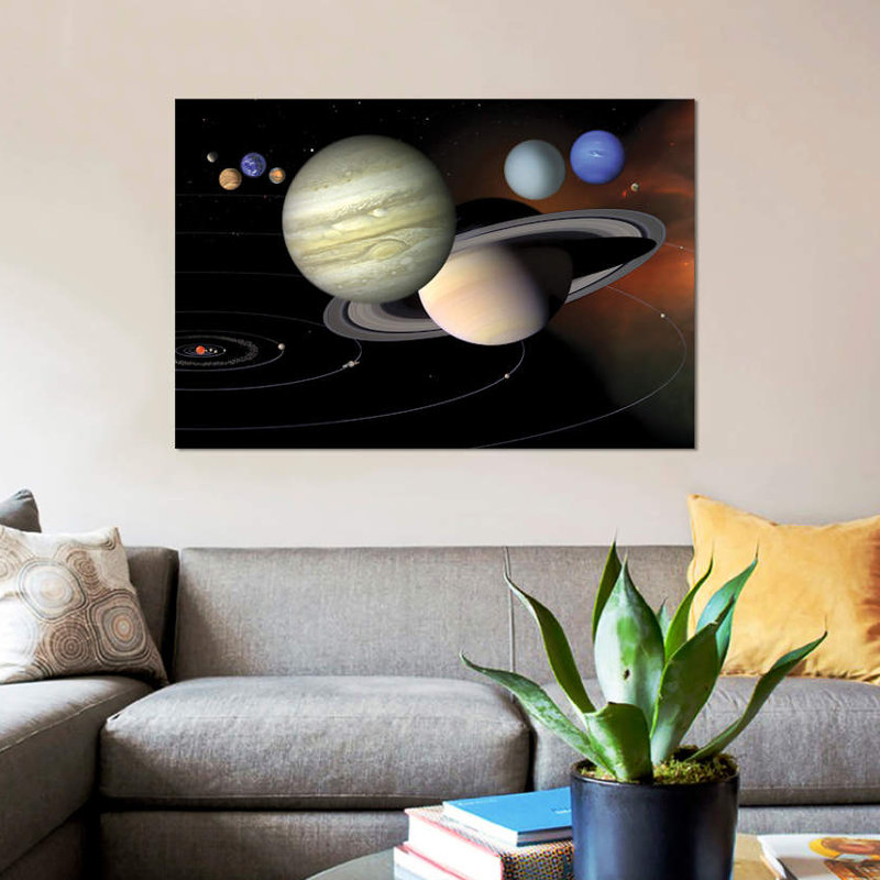 «Solar System II» par Stocktrek Images - Impression sur toile tendue, H 16 po x l 24 po x P 1 po, Papier d'art encadré noir