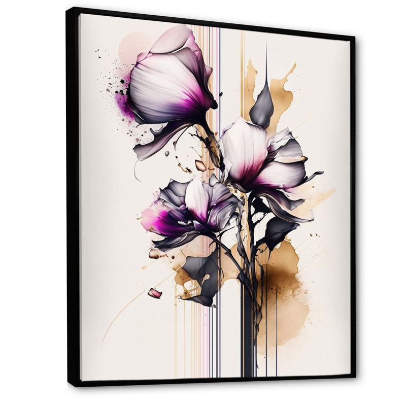 Fleur d'orchidée rose sur fond abstrait I - impression sur toile, H 20 po x l 12 po x P 1 po, Cadre flottant noir