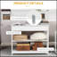 Console de couloir avec tiroir extra large, 2 tablettes ouvertes et structure en lattes de bois, blanc-118038553