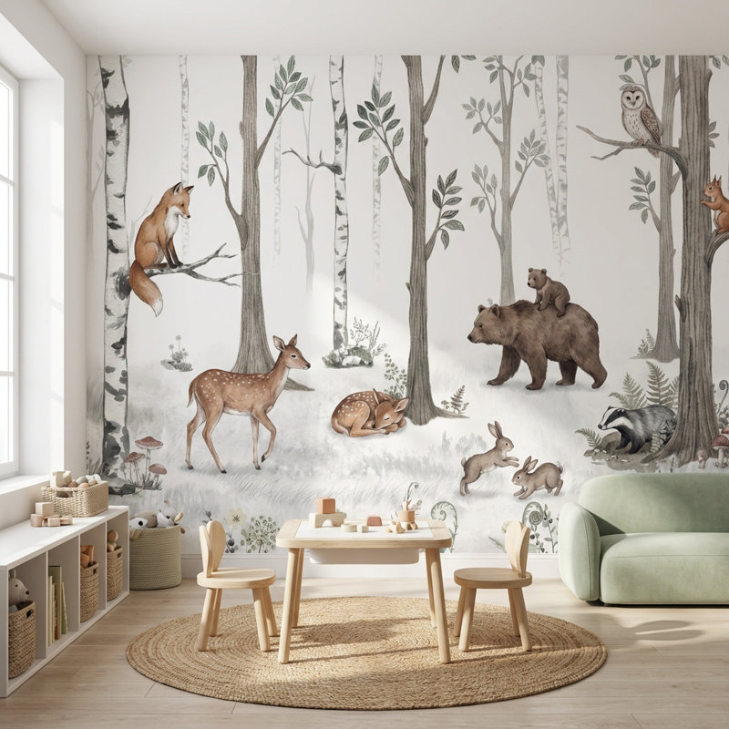 Papier peint forêt, animaux, nature, Non tissé non collé, 120 po x 96 po
