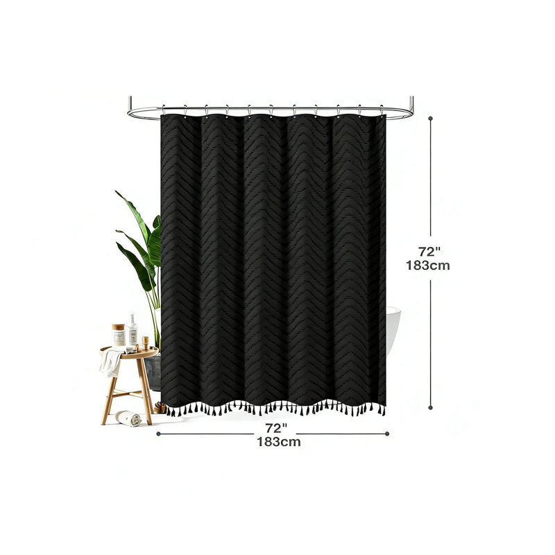 Rideau de douche Boho Farmhouse, Chevron noir