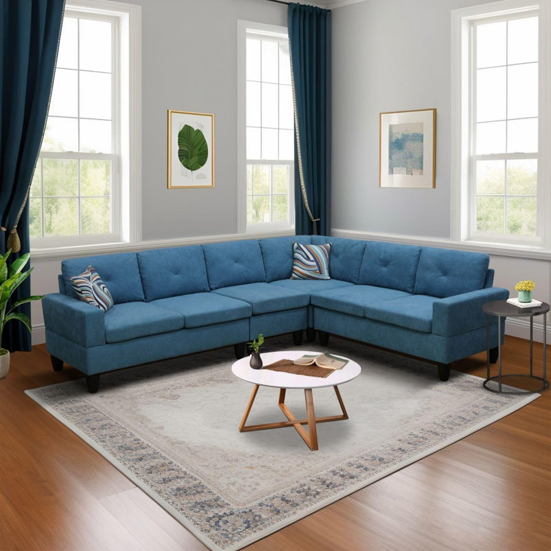 4-piece Calico Sectional Sofa, Lake Blue