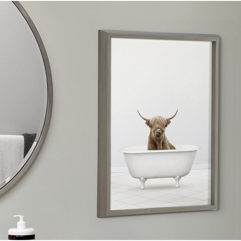 Art mural en verre encadré Highland Cow par Amy Peterson, Cadre gris