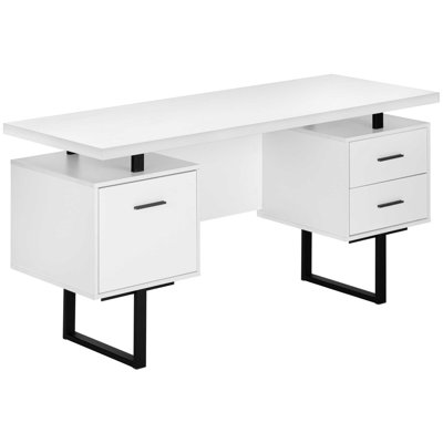 Bureau d'ordinateur, bureau personnel, ordinateur portable, installation à gauche, à droite, tiroirs de rangement, L 60 po, travail, métal stratifié, contemporain, moderne