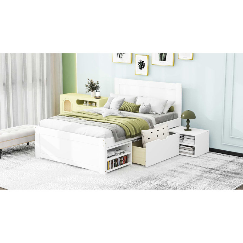 Lit simple avec tiroir et deux tablettes, blanc - Stabilité des matériaux polyvalente pour votre maison, Antique White