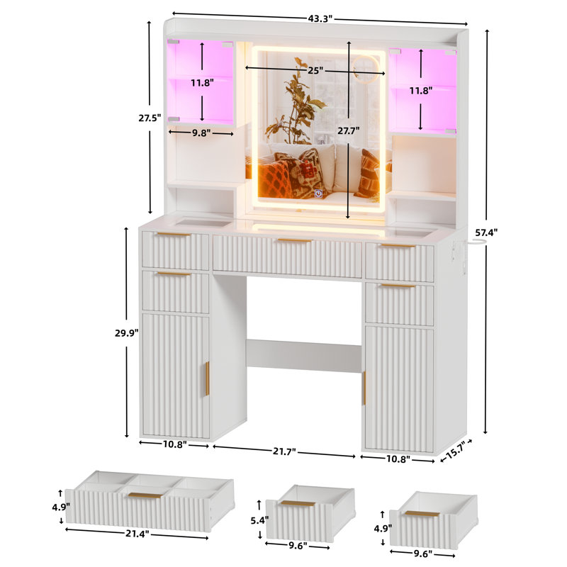 Bureau de meuble-lavabo avec miroir et lumières