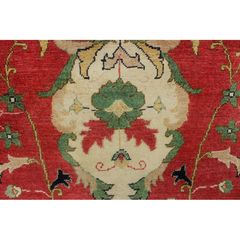 Tapis rouge en laine noué à la main de conception unique 6 pi 1 po x 9 pi 4 po Aquino