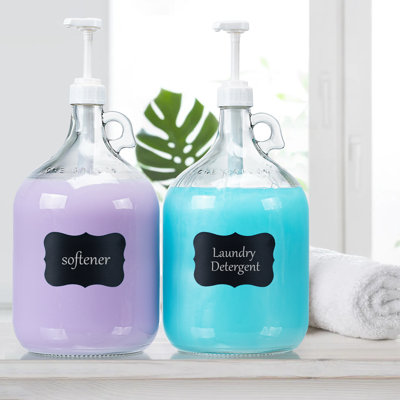 Syntic Glass Laundry Soap Dispenser with Pumps and Collapsible Funnel  for Liquid Detergent 128 oz Clear (Set of 2) -  WayFair-6-290