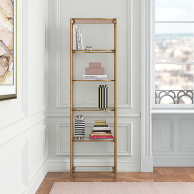 71 Inch Shelf, 6 Tier Design, 5 Mirrored Glass Shelves, Iron Frame, Gold by Willa Arlo Interiors