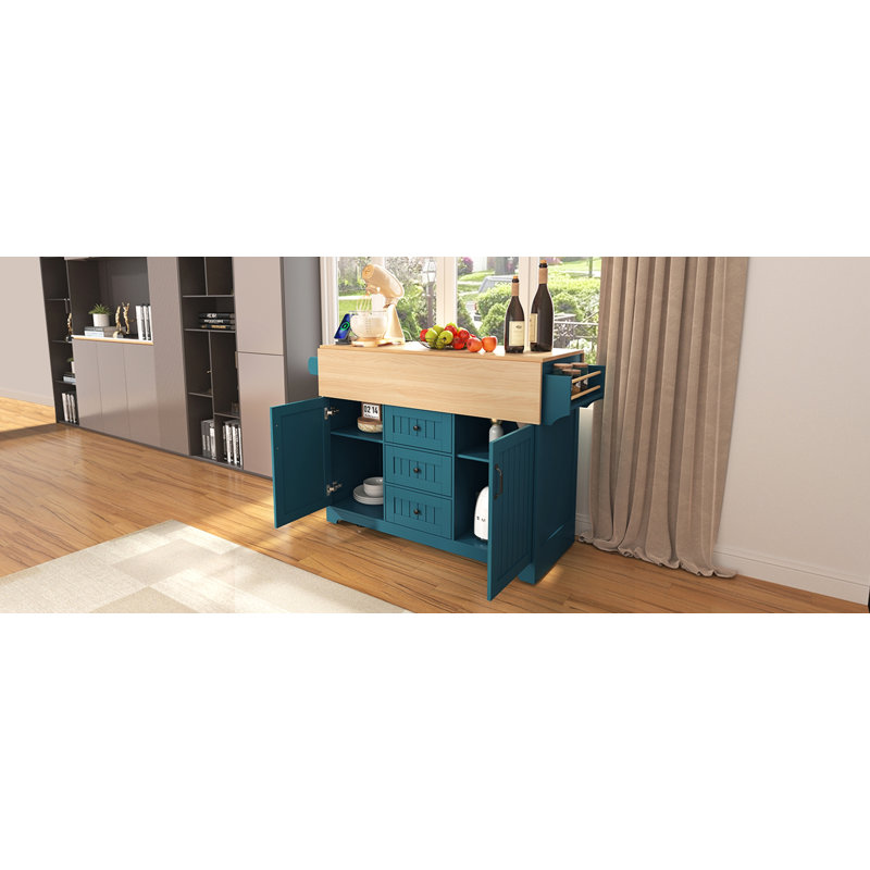 55.7"Large Kitchen Island with 2 Drop Leaf with Power Outlet, Green