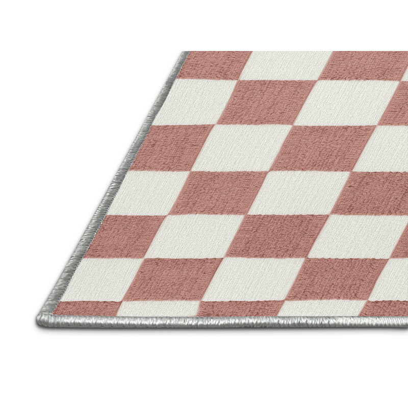 Tapis blanc à carreaux lavable à la machine, Rond 3 pi