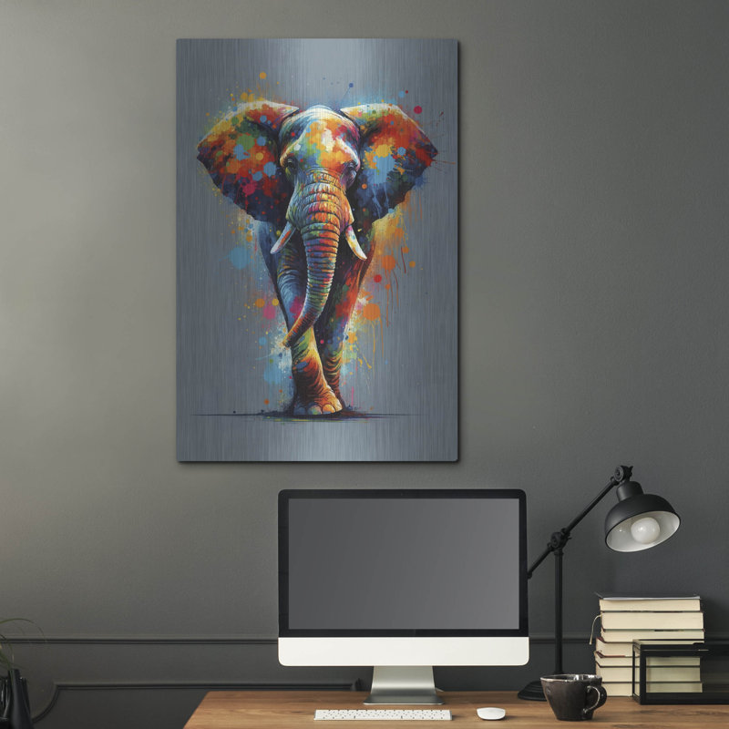 Ivy Bronx «The Colorful Elephant» par Andreas Magnusson, art mural en métal, H 36 po x l 24 po
