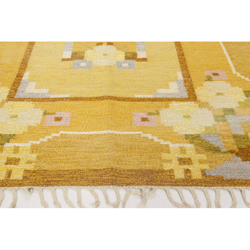 Vintage One-of-a-Kind Rectangle 5'6" X 7'8" 1960s Wool Area Rug in Yellow