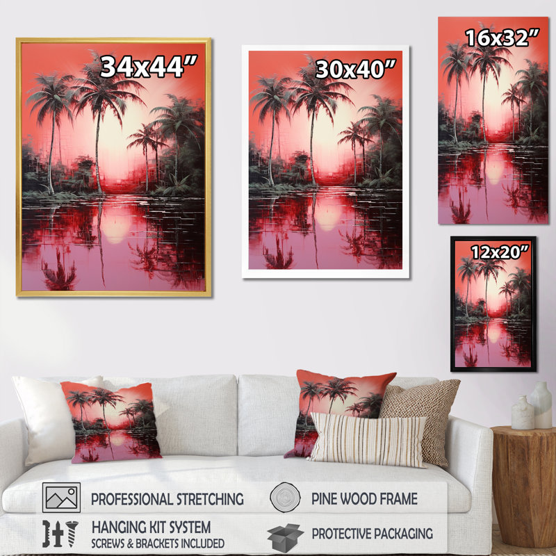 «Ruby Reflection Palms» par The Shore, impression sur toile, H 32 po x l 24 po x P 1 po, Toile tendue