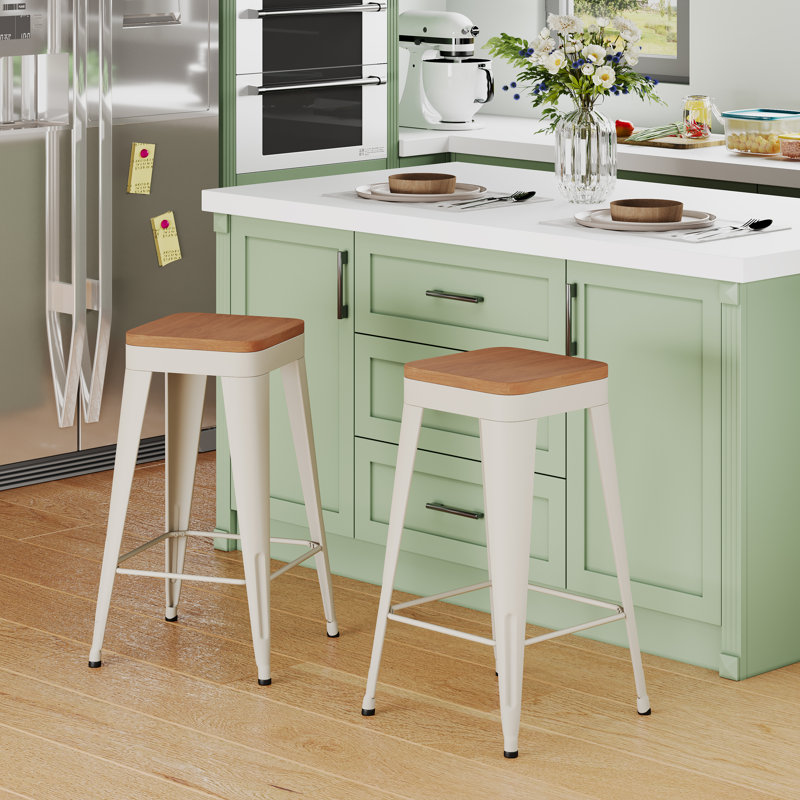 Comptoir et tabourets de bar en métal, Blanc, Tabouret de comptoir (siège d'une hauteur de 26 p