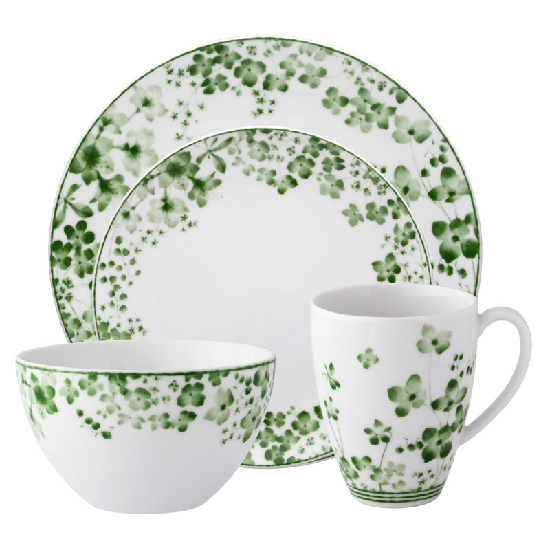 Blue and White Porcelain Floral 4-Piece Dinnerware Set