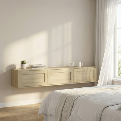 Meuble télé mural flottant avec éclairage DEL et prise de courant intégrée, console média ultrabrillante pour les centres de divertissement de salon