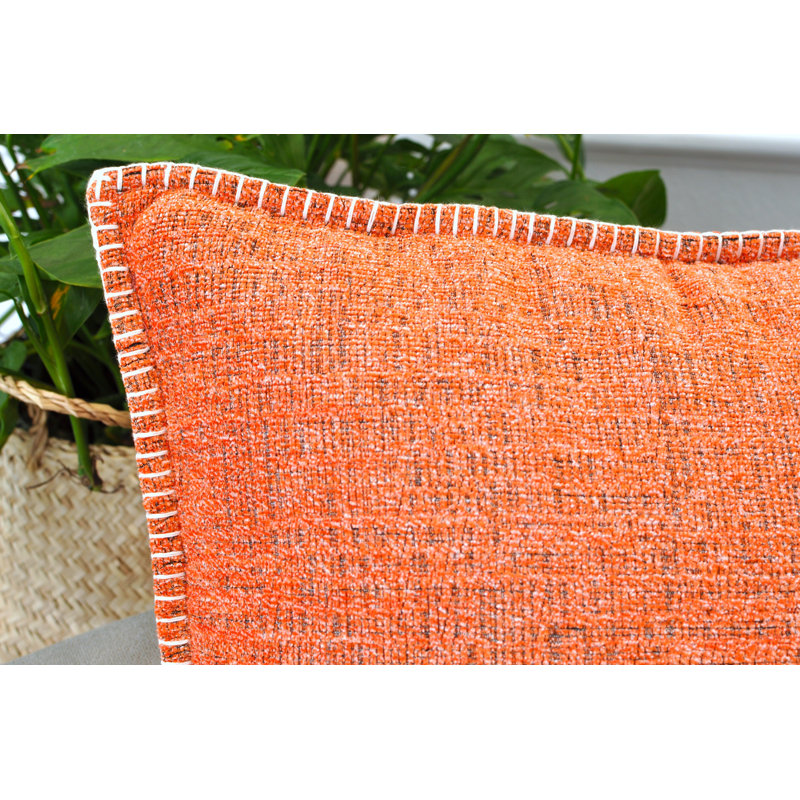 18x18 Orange Chenille Square Throw Pillow Covers Set with Piped Edges